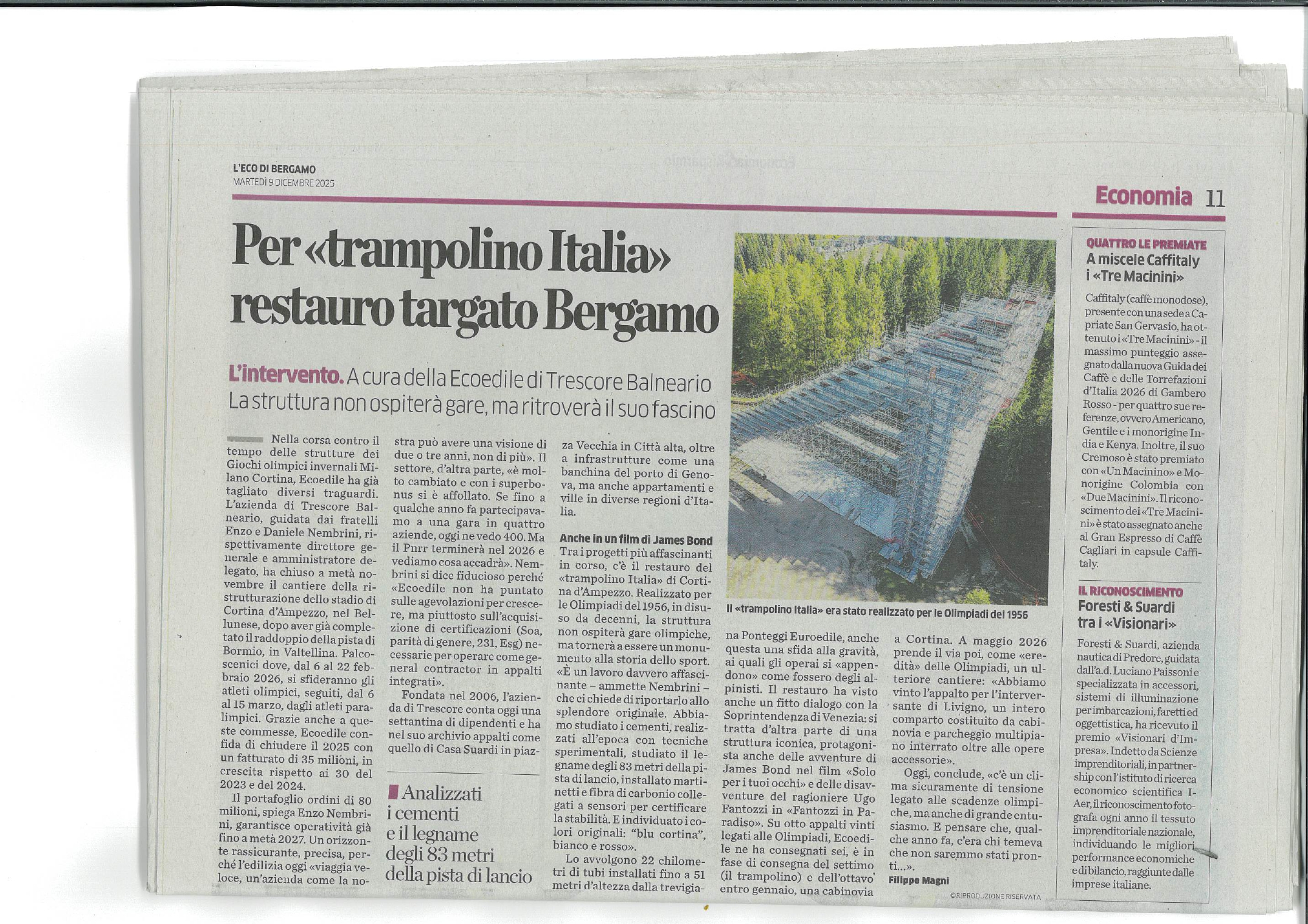 Per «Trampolino Italia» restauro targato Bergamo